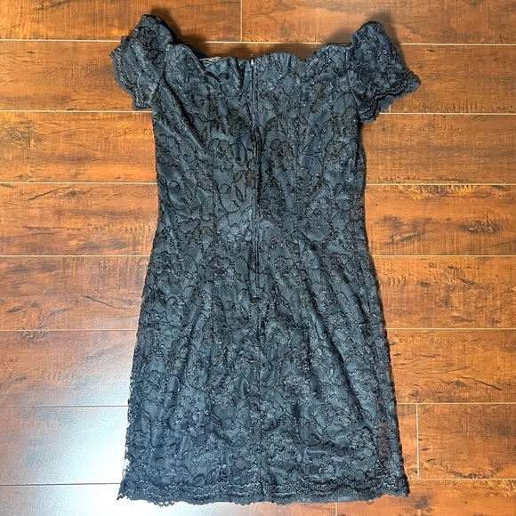 VINTAGE All That Jazz 1980s Mini Lace Dress Black Off The Shoulder Prom Size 7/9 - Picture 5 of 10